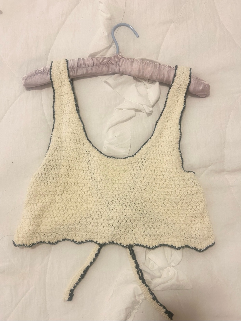 Urban Outfitters Cream Crochet Tank with Black Trim